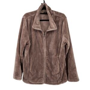 32 Degree Heat Taupe Brown Tan Faux Fur Zip Pockets Teddy Bear Fleece Jacket